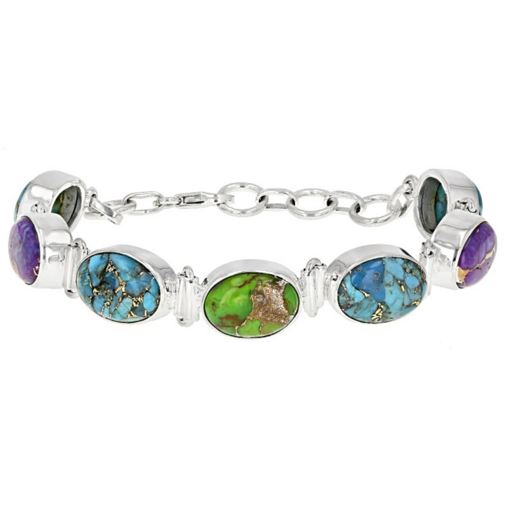 Blue, Purple, & Green Turquoise Sterling Bracelet